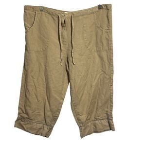 Hatley Resort Pants Women Size L Tan Linen Cropped Light Weight Coastal Grandma